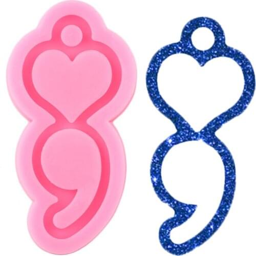 Shiny Glossy Heart Shaped Semicolon Silicone Mold Handmade Eardrop Epoxy Mould Jewelry Making Necklace Moulds