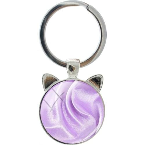 JWEIJIAO Silk Texture Pattern Cat Ear Keychain Novelty Handmade Silver-plated Pendant Men And Women Accessories For Friends