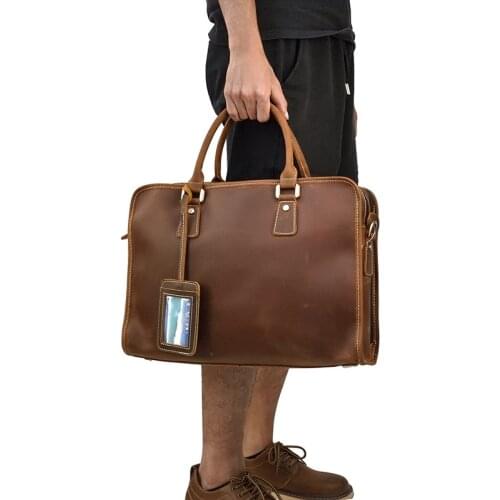 Man Portfolio Business Bag Leather Attache Case Genuine Leather Laptop Briefcase 15.6 Inch Men Briefcase Work Tote Office