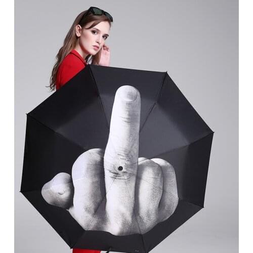 Fancytime Middle Finger Umbrella Rain Women Umbrella Men Windproof Folding Parasol Personality Black Middle Finger Umbrellas