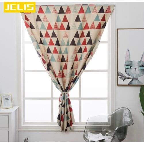Geometric Short Blackout Curtains Punch-free Velcro Kitchen Door Elegant Polyester Fabric Living Room Bedroom Window Home Decor