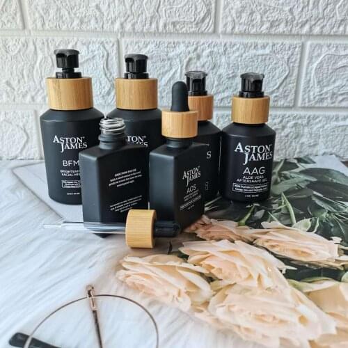 Engraving logo 30ml Square Frosted Glass Bottle with bamboo Dropper Cap 1oz Fancy Cosmetic Oil Dropper E-Liquid rectangle bottle