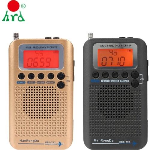 HanRongDa Portable Full Band Radio Aircraft Band Receiver FM/AM/SW/ CB/Air/VHF World Band with LCD Display Alarm Clock HRD-737