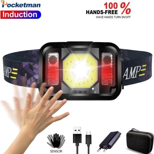 Induction LED Headlamp Body Motion Sensor Headlight USB Rechargeable Head Front Light Waterproof Head Torch Portable Head Lamp