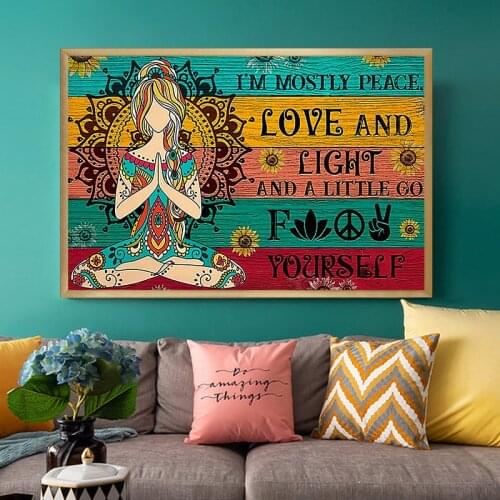 Hippie Yoga Canvas Painting I'm Mostly Peace Love and Light Abstract Posters and Prints Wall Art Pictures for Home Decoration