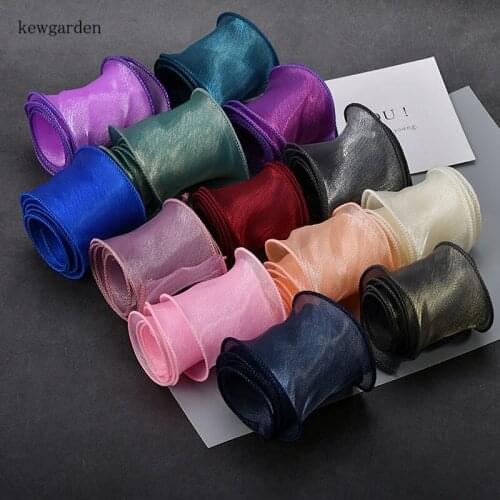 Kewgarden Wavy Edge Voile Ribbons 2" 5-7cm Handmade Tape DIY Hair Bow Accessories Pearlescent Gauze Satin Ribbon Webbing 5 Meter