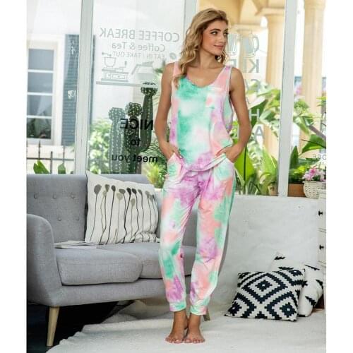 2020 New Summer Women bandhnu Pajamas Set Printing Leisure Nightwear Sleeveless Sleepwear Loose Outerwear Loungewear