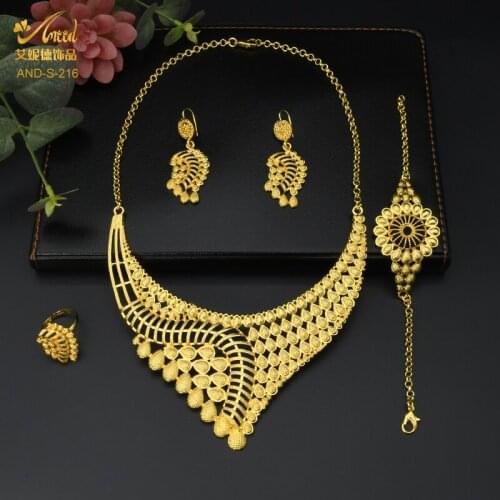 Nigerian Wedding Jewelry Set Big Dubai Luxury 24k Gold Color African Necklace Bracelet Earring Ring Jewellery For Women Set