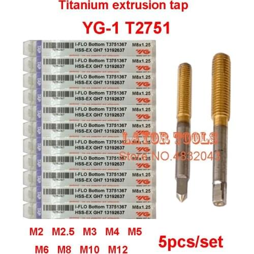M2 M2.5 M3 M4 M5 M6 M8 M10 M12 5pcs/set T2751 YG-1 Made in Korea HSS-EX Titanium extrusion tap Free shipping