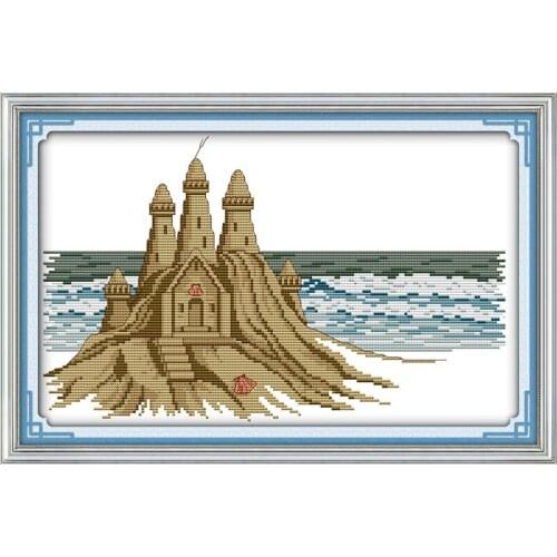 SandCastle cross stitch kit 18ct 14ct 11ct count printed canvas stitching embroidery DIY handmade needlework