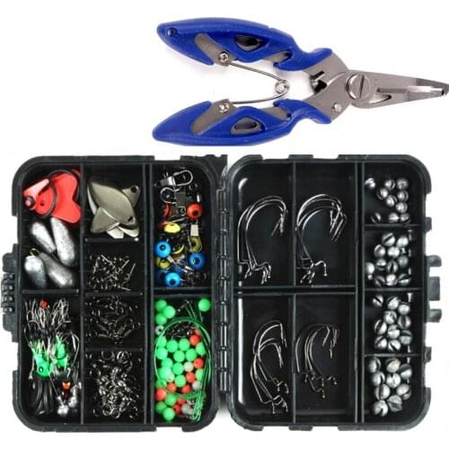 188Pcs Fishing Accessories Set with Tackle box, Including Pliers, Jig Hooks, Swivels Snaps, Line Beads, Split Rings