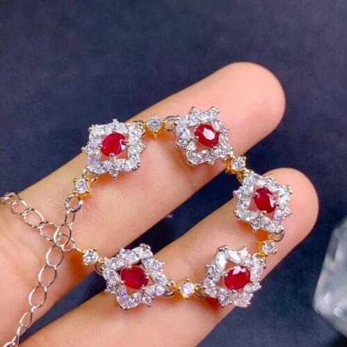 Natural red ruby stone Bracelet Natural gemstone bracelet 925 silver fashion geometry bulge women party gift fine jewelry