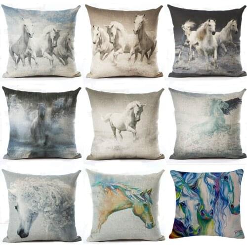 Horses Cotton Linen Cushion Cover Steed Animal Throw Pillows Home Sofa Decor Comfortable Seat Pillow Covers 45*45 CM