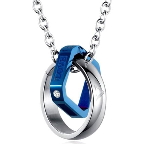 Stainless Steel Blue Balck LOVE LIFE Square Crossing Lovers Pendant Necklace Jewerly Gift For Him with Chain