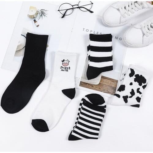 Funny socks striped cow print white black cartoon calcetines skarpetki damskie sport cozy harajuku chaussette femme cute girls
