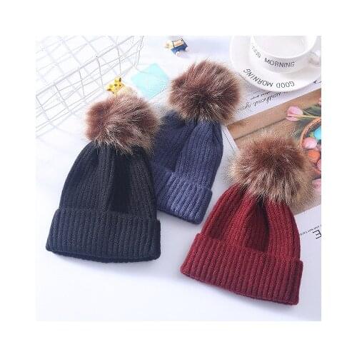 New Winter Wool Baby Hats Lovely Furry Balls Caps Warm Solid Knitted Pom Beanie Hat Cute Knit Hat For Children Knitted Pompon