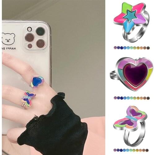 New Fashion Color Ring That Changes with Temperature Simple Design Butterfly Love Opening Adjustable Ring 2021