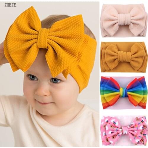 2021 New 7'' Large Double Layer Bow Headband Girls Hot Sale Elastic Hairbands Kids Solid Turban Head Wrap Hair Accessories