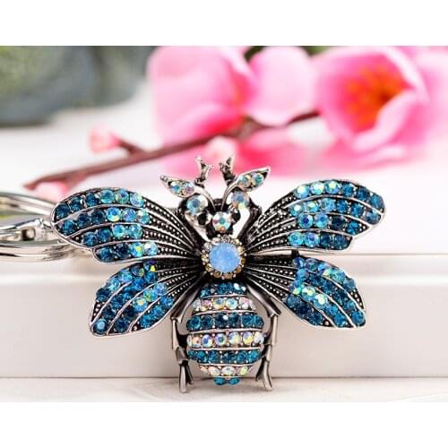 European and American creative key chain boutique animal key ring pendant personality water drill bee pendant wholesale