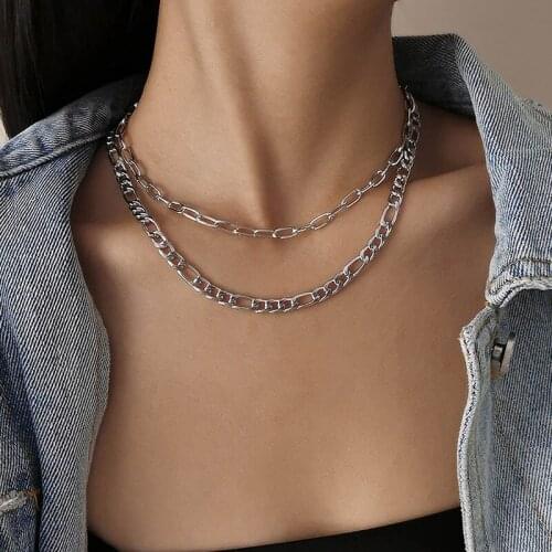 Vintage Double Layer Iron Thick Chains Choker Necklace for Women Punk Temperament Geometric Clavicle Necklaces Jewelry Gift