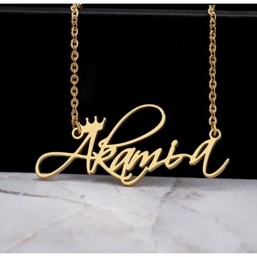 Custom Name Necklace Personalized Pendant Necklace For Women Men Jewelry Birthday Cursive Crown Letter Stainless Steel Necklace