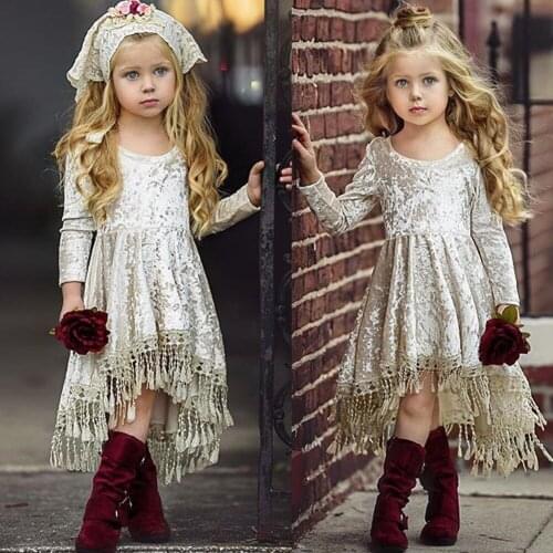 Pudcoco Girl Dress AU Flower Girl Dress Velvet Tassel Princess Baby Party Pageant Gown Formal Dress