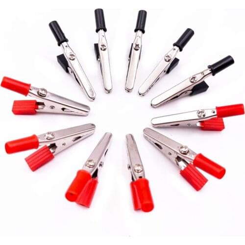 Hot 10pcs 50mm Insulated Black Red Plastic Handle Test Probe Metal Alligator Clips Connector Connect Socket Plug for Battery