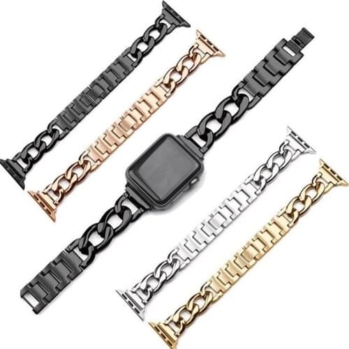 Denim Chain Strap Band for Apple Watch 6 SE 5 4 40mm 44mm Stainless Steel Watchband Bracelet for Iwatch Series 6 5 4 3 2 38 42MM