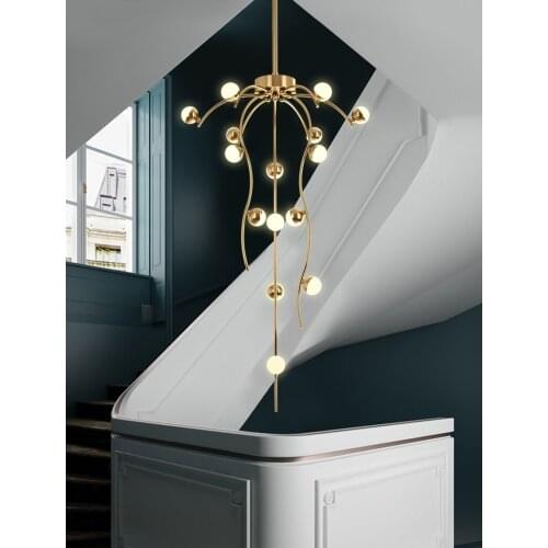 Light luxury copper duplex building large chandelier simple jump loft apartment living room stairwell long chandelier