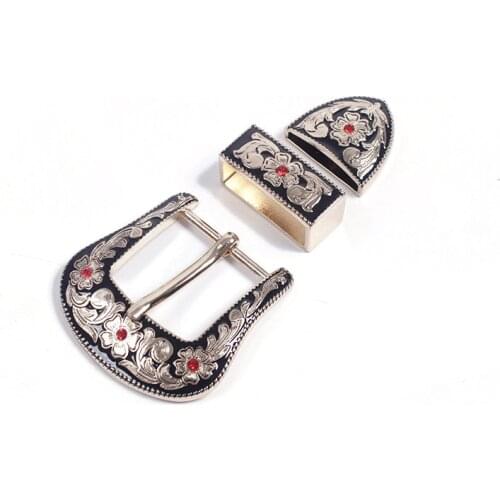 DIY leather craft floral carved diamond belt pin buckle metal hardware accessories 3pcs/set
