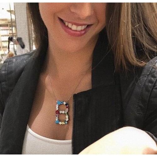 SILVER Color big stone letter Alphabet newize name initial necklace fashion women jewelry