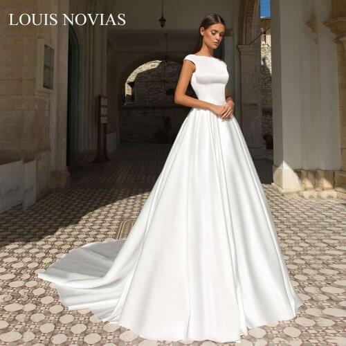 Louis Novias Open Back Satin Wedding Dress 2020 Vestido De Noiva Lvory A-Line Sleeveless Princess Wedding Dress