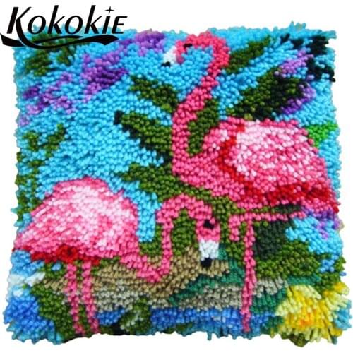 DIY needlework cushion embroidered mat latch hook rug kits Flamingo Pillowcase cross stitch kits for embroidery yarn carpet