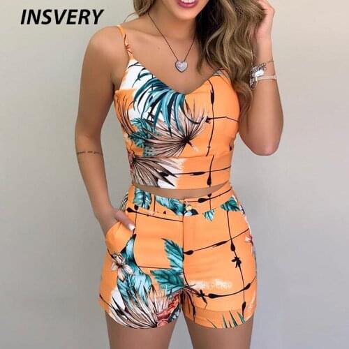 Summer Casual Women Two Piece Set Sleeveless Shirt Pocket Shorts Suit Women Floral Print Short Sets Ladies Party Wear 2021