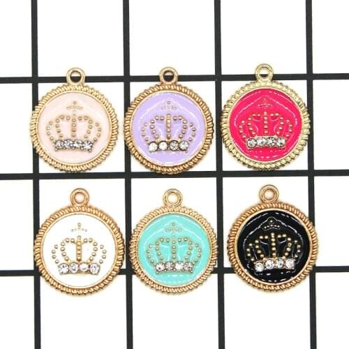 10pcs/lot 16*19mm Round Crown Enamel Charms Alloy Pendant fit for bracelet Necklace DIY Fashion Jewelry Finding XL957