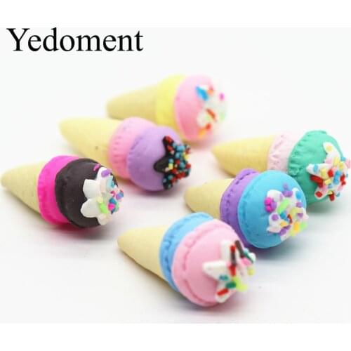 12pcs/lot 15*35MM Kawaii Soft Clay Rainbow Ice Cream Cabochons Handmade Resin Material DIY Hair Bow Decorative M19110602