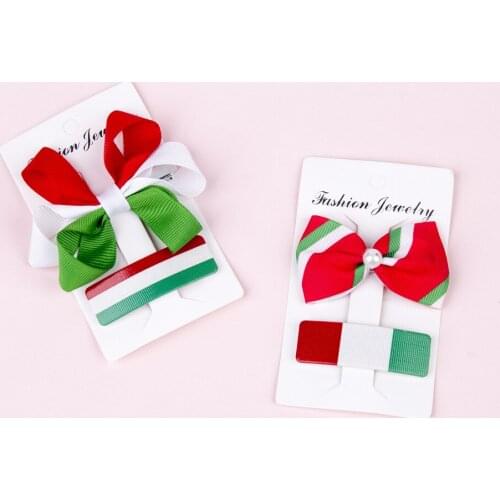 2PCS/set Christmas hair bowknot clip grosgrain ribbon bow side Drop Clips Xmas design wholesale