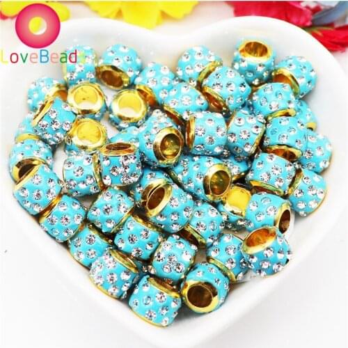 20Pcs Indicolite Color Gold Core Rondelle Beads Large Hole Rhinestone Crystal Spacer Beads Pandora Charms Bracelet Earrings DIY