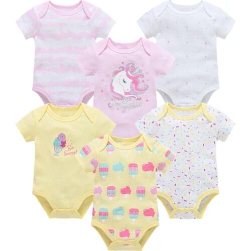 2021 New Summer Baby Bodysuit 3 6 Pcs/set Short Sleeve Cartoon Cotton Clothes Body bebe Newborn Clothes Infant Overalls