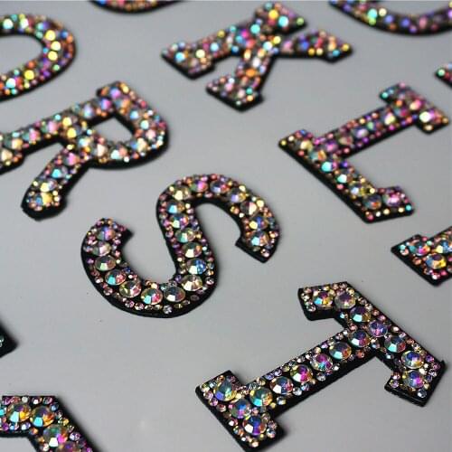 26 Letters Rhinestones Alphabet LOVE Sew Iron On Patches Rainbow Shining Badges For Name DIY Dress Jeans Appliques Decoration