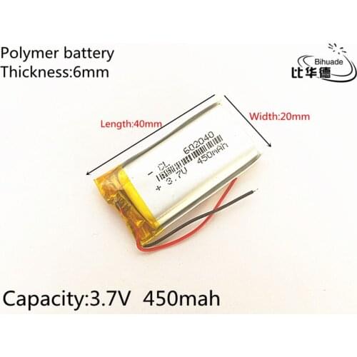 3.7V,450mAH,602040 Polymer lithium ion / Li-ion battery for TOY,POWER BANK,GPS,mp3,mp4,cell phone,speaker
