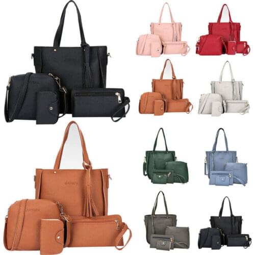 4PCS/Set Women Lady Leather Shoulder Bag Handbag Satchel Clutch Coin Purse Fashion Casual Multifunction Waterproof Shoulder Bags