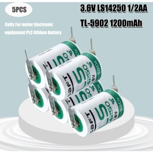 5pcs/lot New SAFT LS14250 1/2AA Electronic Equipment Lithium Battery 14250 1 / 2AA 3.6V PLC Lithium Battery With Solder Feet