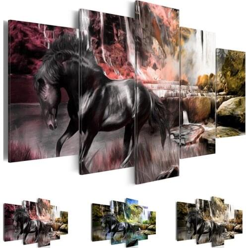 5 Pieces Nature Animal Wall Art Horse Prints Waterfull Poster Canvas Painting Modular Pictures for Living Room Bedroom Decor