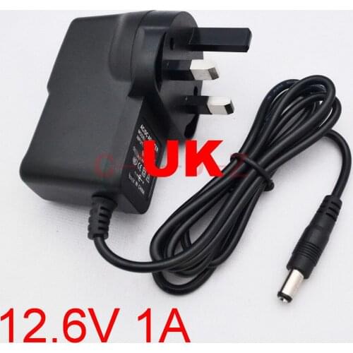 50PCS 12.6V 1A High quality 12.6V 1000mA 1A 5.5mmx 2.1mm Universal AC DC Power Supply Adapter Charger UK For lithium battery