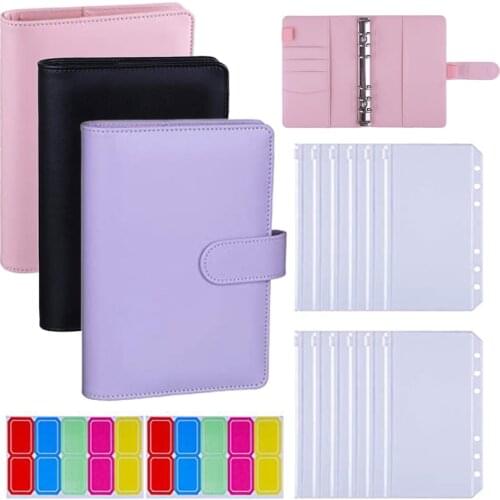 A6 PU Loose-Leaf Cover Binder Daily Notebooks Leather Binder Cover Colourful Planner Budget Binders Cash Envelope Binders