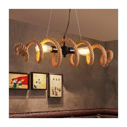 American Country industrial Loft Wrought Iron pipe Hemp Rope Pendant or Ceiling Lamp Retro Bar Cafe E27 Edison Bulb Light