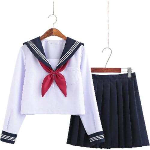 White Schoolgirl Uniform Japanese Class Navy Sailor School Uniforms Students Clothes For Girls Anime COS Sailor Navy Suit