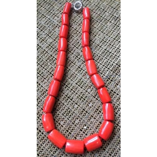FREE shipping> >>>Natural large beads Orange red Coral Necklace Long 18"