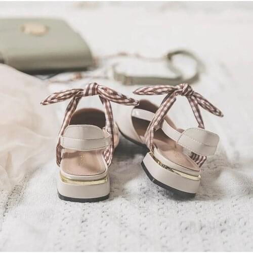 Ladies Elegant Retro Plaid Bowknot Leather Low Heels Fashion Sexy Summer Sandals Women Designer Pumps Platform Mary Jane Shoes